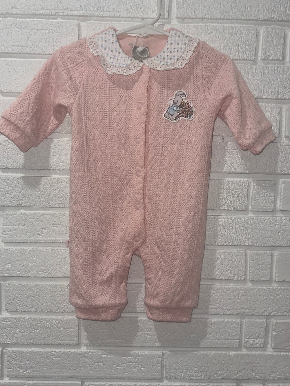 Peter Rabbit Soft Pink Knit Baby One-Piece with Lace Collar 0-3 months NWT